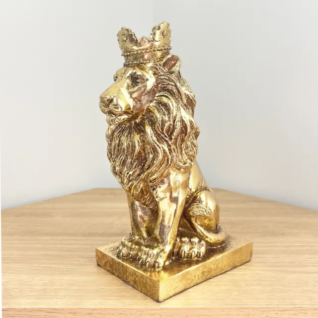 Gold Lion Ornament King Statue Sculpture Home Decor Large Animal Figurine Cat