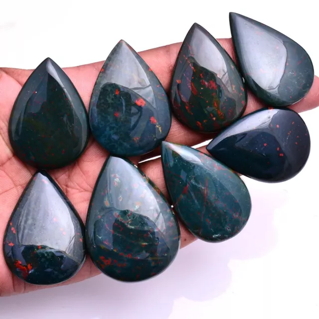 9 Pcs Natural Blood Stone Untreated Pear Cabochon Huge Size 43mm-52mm Gemstones