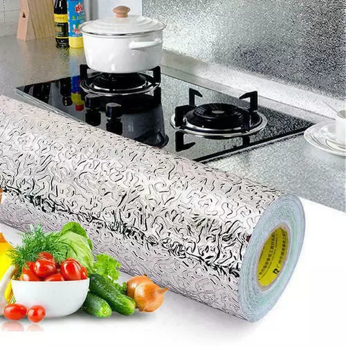 Self Adhesive Aluminum Foil Kitchen Cabinet Wall Sticker Wallpaper Oil-proof