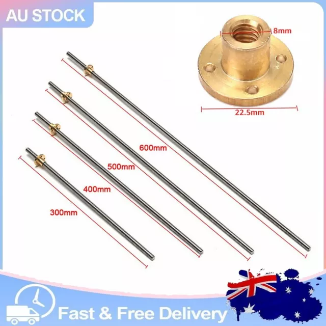 8mm Stainless Steel Trapezoidal-Lead Screw Rod With Brass Nut For 3D Printer New