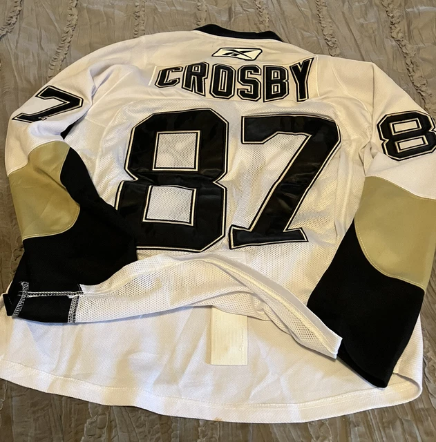 SIDNEY CROSBY PITTSBURGH PENGUINS Hockey REEBOK Sewn 48 Jersey + Fight