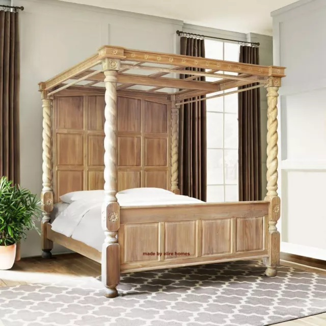 UK Super King size 6' Twisted Column Teak Wood Tudor Four Poster canopy Bed