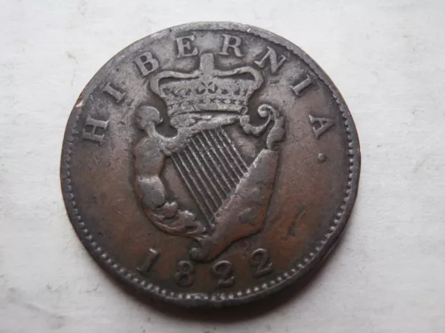 Ireland Hibernia Antique Copper Half Penny 1822 George IV