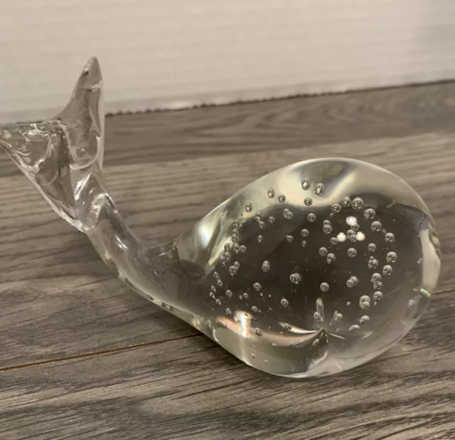 Vintage Hand Blown Art Glass Paperweight WHALE Beach Nautical Decor 9oz Perfect