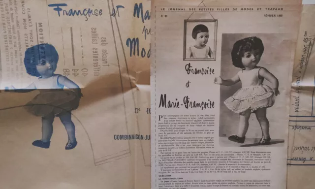 ▬►PATRON ORIGINAL POUPÉE FRANÇOISE MODES et TRAVAUX FEVRIER 1960 page ORIGINALE