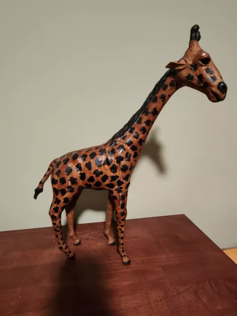 Vintage Leather Wrapped Giraffe Large Statue Decor Figure 17" Tall