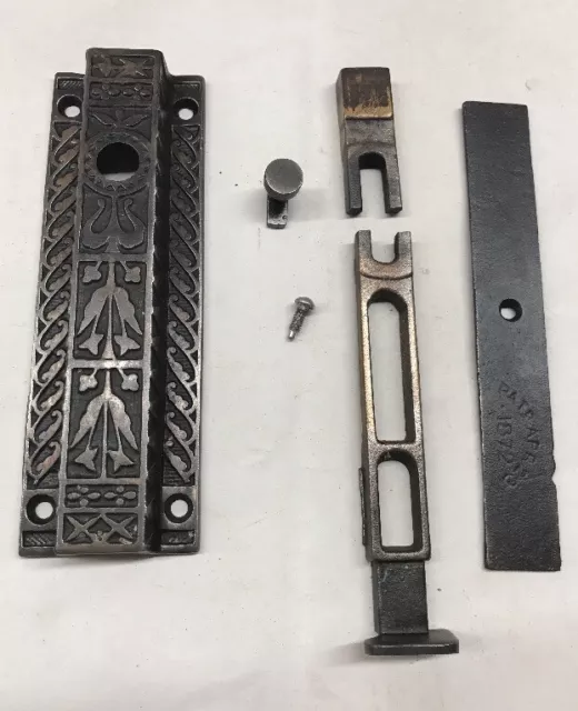 Victorian Eastlake Spring Loaded Slide Bolt Cast Iron Surface Door Latch (Parts)