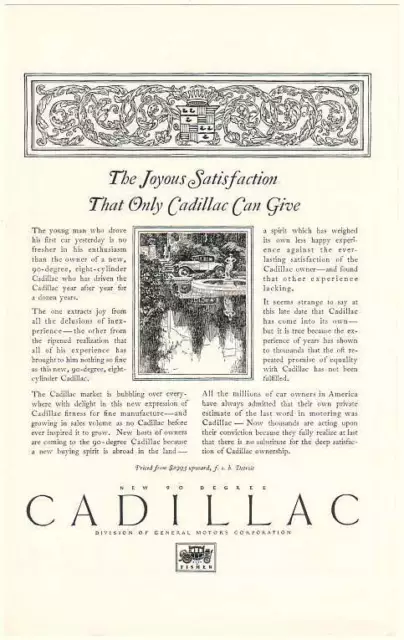 1926 Cadillac 90 Degree Eight Cylinder Satisfaction Ad