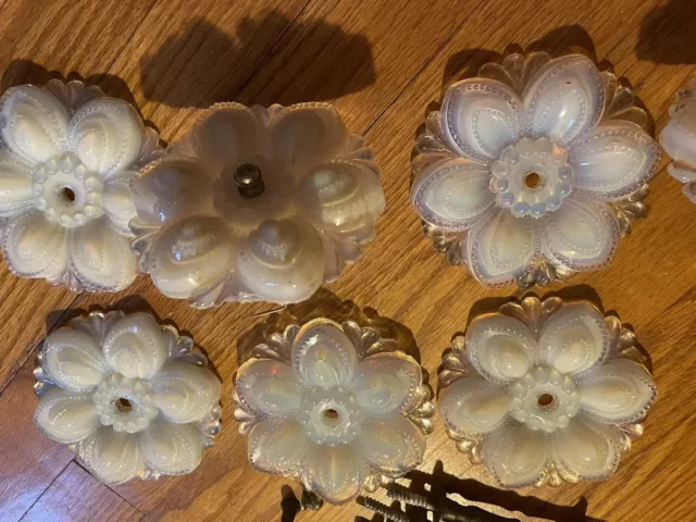 EIGHT MATCHING  Antique Large Opalescent Glass Curtain Tie backs ! Rare Find