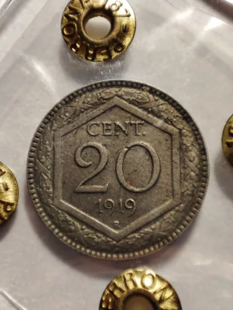 20 Centesimi 1918 Su Tondello 1895 Parz. Rigato - Perizia Fabio Perrone - Fdc