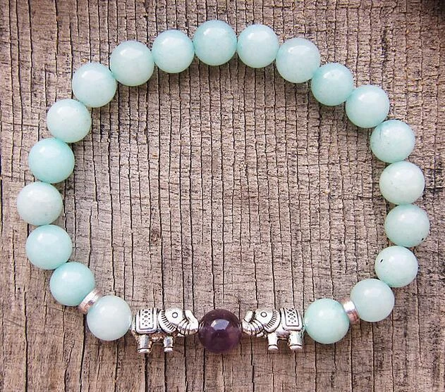 8mm Amazonite Bracelet men Chakas Healing Monk pray Sutra 7.5inches Bless