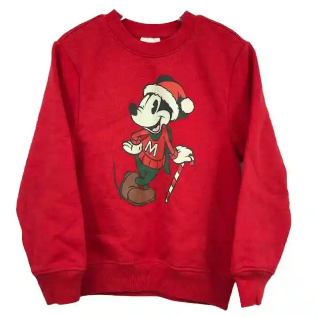 Disney Kids Boys Mickey Mouse Holiday Sweatshirt S Crew Neck Long Sleeve Red NWT