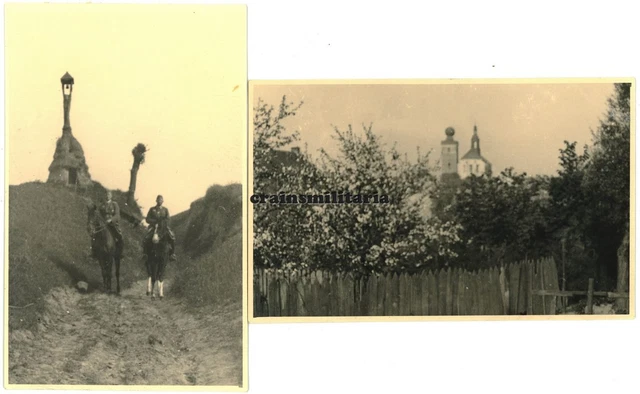 2x Orig. Foto Kirche Glockenturm Offiziere in MIECHOW b. Krakau Polen 1941