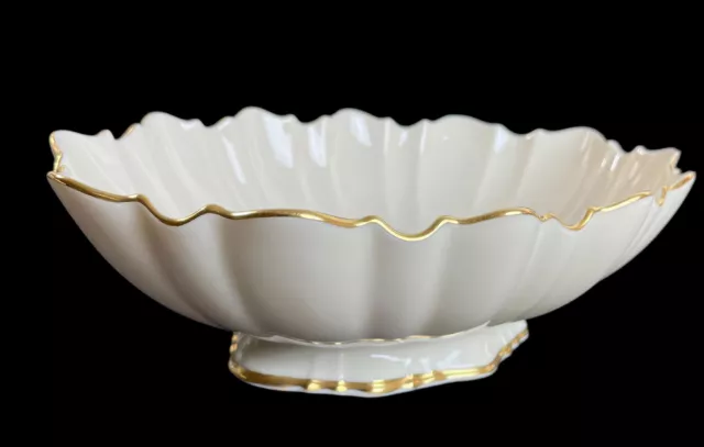 Lenox Oval Symphony Centerpiece Serving Bowl 11" VTG Scalloped Footed Gold Trim