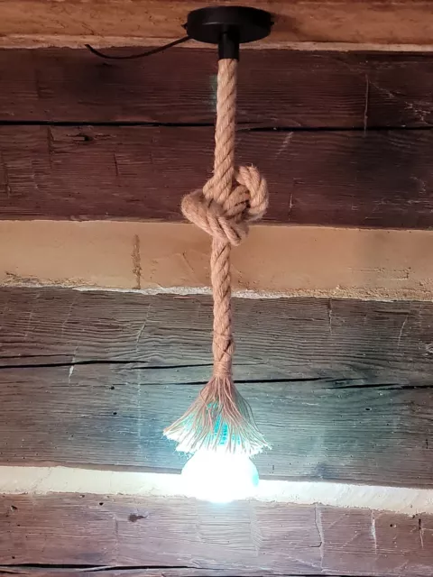 Rope Hanging LED Light Fixture Antique Blue Glass Insulator Pendant Lamp Fixture