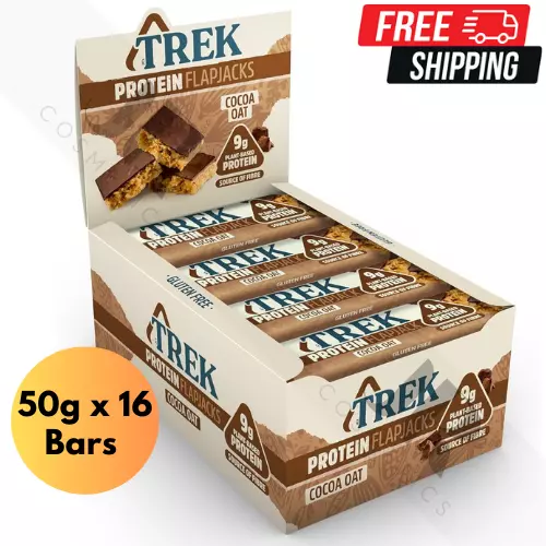 Trek Protein Flapjack ""AVENA DI CACAO"" | Senza glutine, Vegano - 50g x 16 barrette