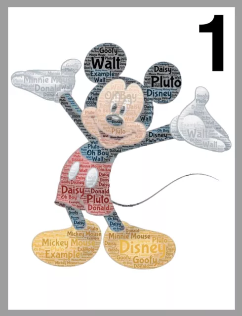 Mickey Mouse, Minnie Mouse and Friends Personalised Word Art A4 Print Disney