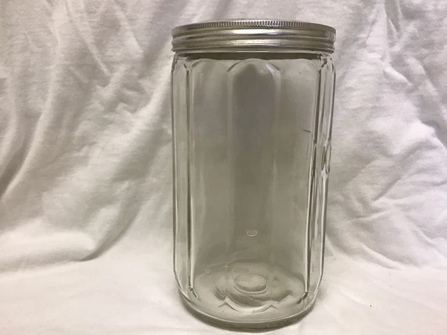 Vintage Hoosier Cabinet Ribbed Embossed Coffee Canister Clear Glass Jar with Lid 2