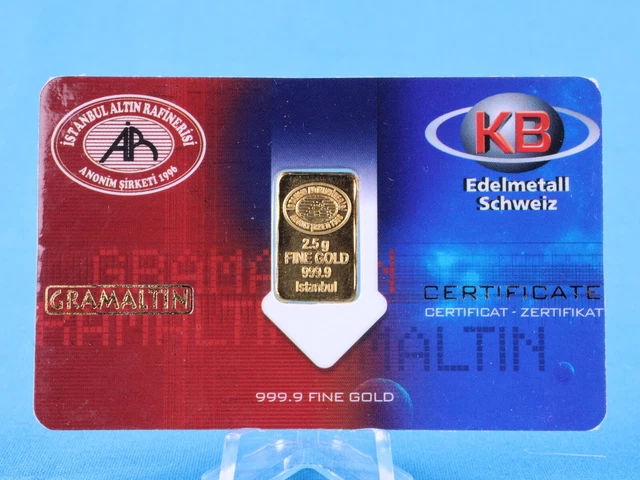 Gold bars KB precious metal Switzerland 2.5 grams 999.9 gold in blistercard 04885