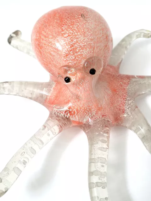 New Glass Octopus Figurine Paperweight Hand Blown Orange Head Clear Glass Legs