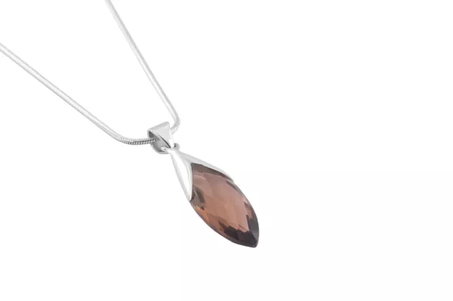 Beautifully Cut-Stone Leaf Shaped Smoky Quartz 925 Silver Marquise Pendant