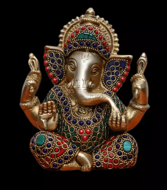 Ganesha Statue Brass Ganesh Idol Stone Work Hindu God Elephant Figurine Ganpati