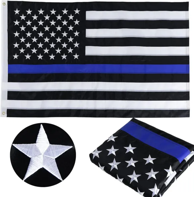 Thin Blue Line USA American Flag Police with Embroidered Stars and Sewn Stripes