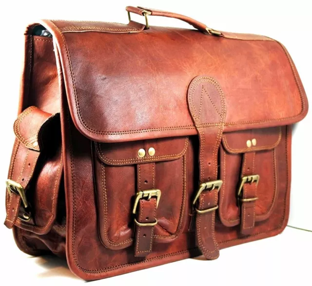 Messenger Shoulder Genuine Laptop Briefcase Men's Bag Vintage Leather Satchel