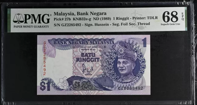 Malaysia 1 Ringgit ND 1989 P 27 b Superb Gem UNC PMG 68 EPQ NR