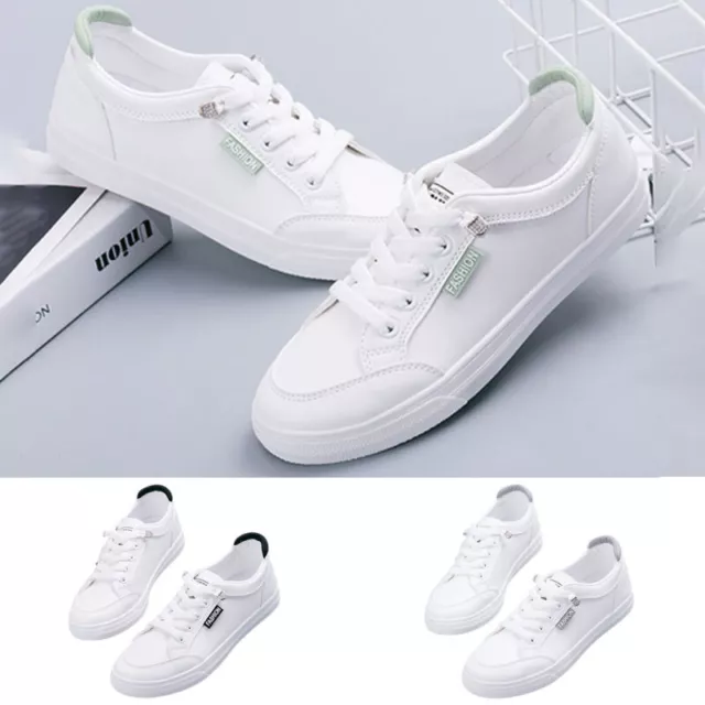 Womens White Flats Slip On Casual Shoes Women Lace Up Work Comfort Trainers