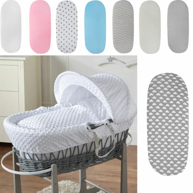 2 X Moses Basket Deluxe Jersey Fitted Sheets 100% Cotton 7 X Colours Pack Of 2!