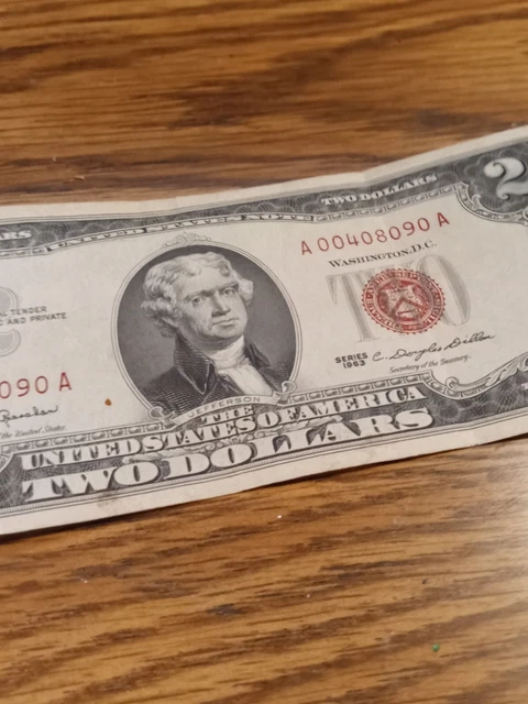 1963 A TWO DOLLAR Bill Red Seal Note Legal Tender $2 AU / UNC CRISP UNCIRCULATED