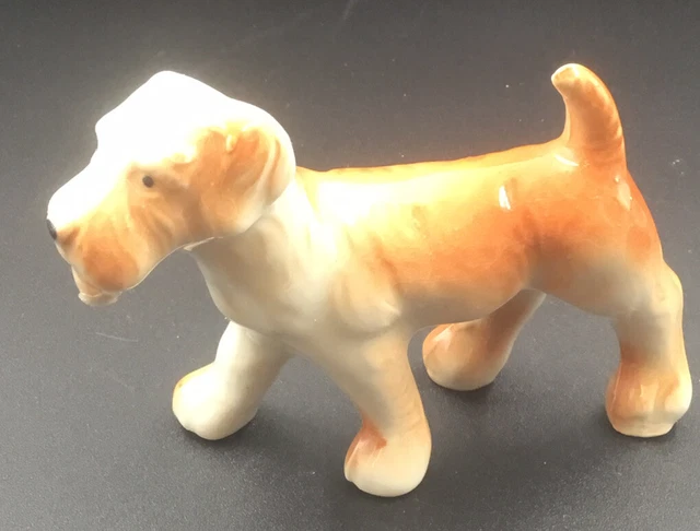 Vintage Porcelain Cream & Brown Airedale Dog Figurine Japan