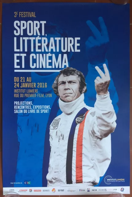 Affiche 3ème FESTIVAL SPORT, LITTERATURE ET CINEMA Le Mans STEVE McQUEEN 40x60cm