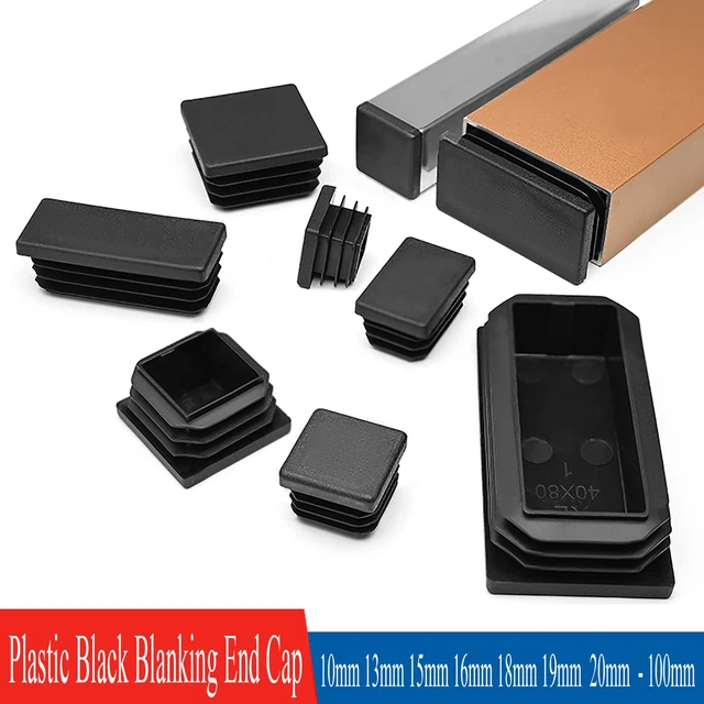 Black Plastic Rectangular End Caps – Ribbed Tube Inserts & Blanking Plugs