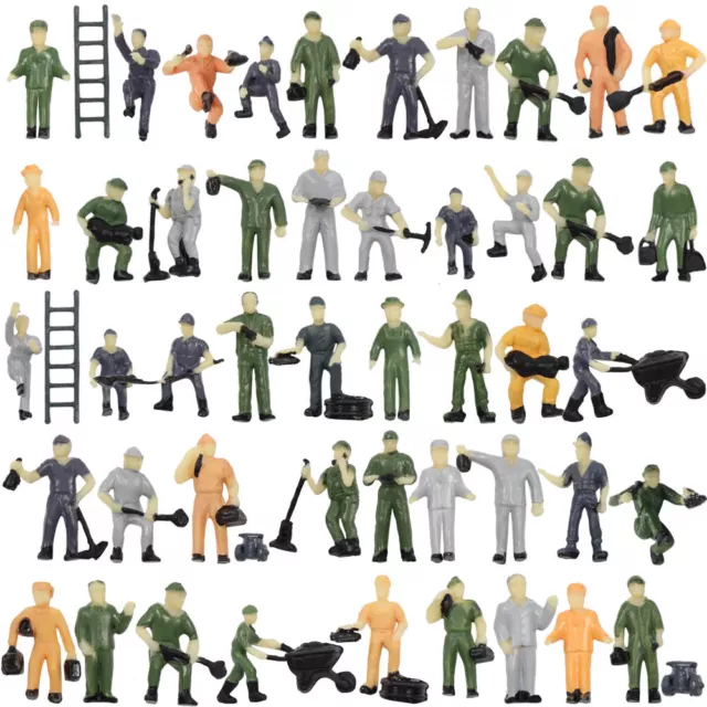 50pcs Model Railway HO Scale 1:87 Painted Figures Engineer Workers Bucket Ladder