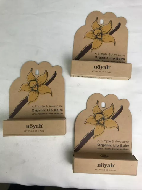 3pck Noyah a simpler & awesome Organic Lip Balm Vanilla .15oz each