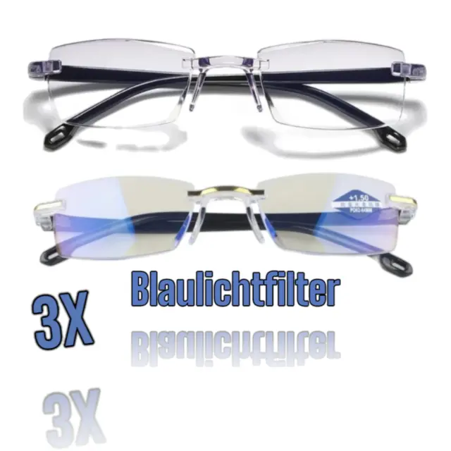 3X Lesebrille mit Blaulichtfilter Sehhilfe mit Blaulichtfilter Rahmenlos