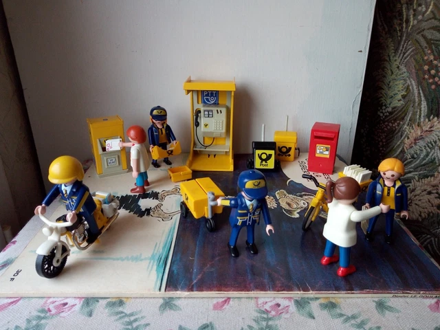 Lot Playmobil La Poste 3231 + 4403 6 perso facteur moto velo cabine telephonique