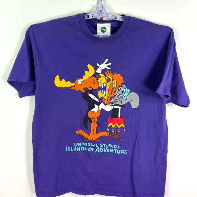 Bullwinkle Rocky Universal Studios Florida Vintage T Shirt Mens XL Purple USA