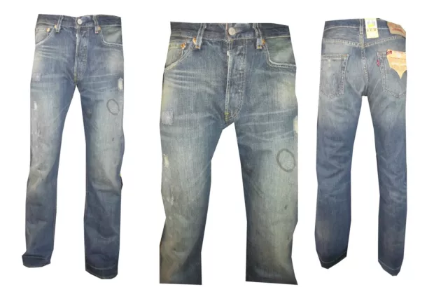 Jeans Levis 501 Uomo Strappati W 30 31 32 34 Pantaloni Denim Nuovi blu classico