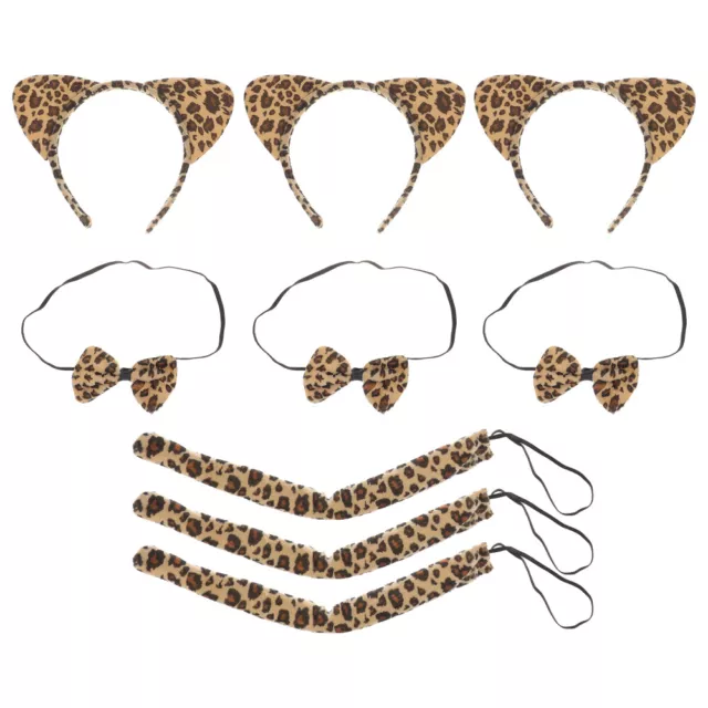 3 Sets Cat Ears Hairband Leopard Prints Tail Leopard Prints Bow Tie for Party