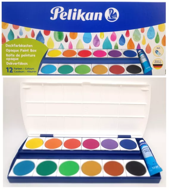 Pelikan Farbkasten Wasserfarbe Deckfarbkasten Tuschkasten Malkasten Schule NEU