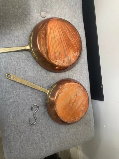 2 copper and brass saucepans