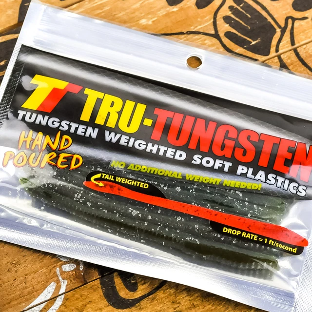 TRU TUNGSTEN Dart Reverse Tail Weighted Finesse Worm 5" 8ct GREEN PUMPKIN WTRMLN