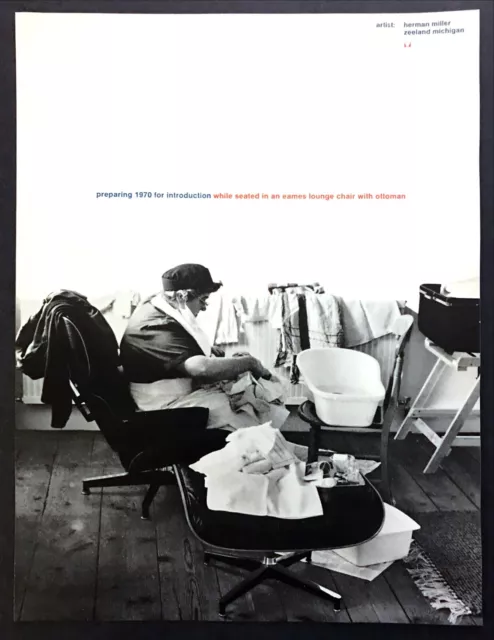 1969 Woman in Eames Lounge Chair & Ottoman photo Herman Miller vintage print ad