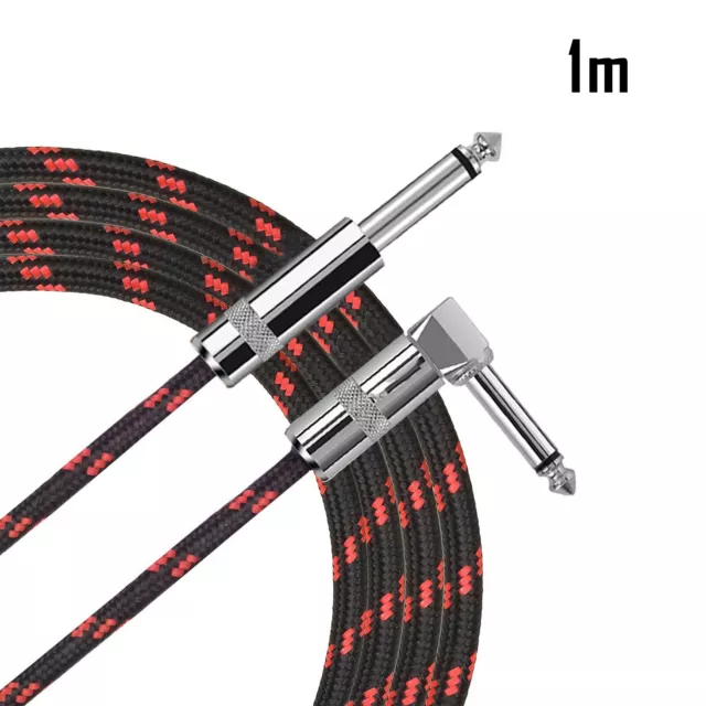 3ft 1m Guitar Bass Instrument Cord Cable Right-Angle 20 AWG 1/4" Red Black Woven
