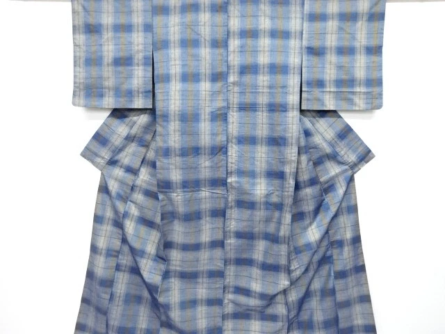 6502988: Japanese Kimono / Antique Hitoe Kimono / Tsumugi / Woven Grid