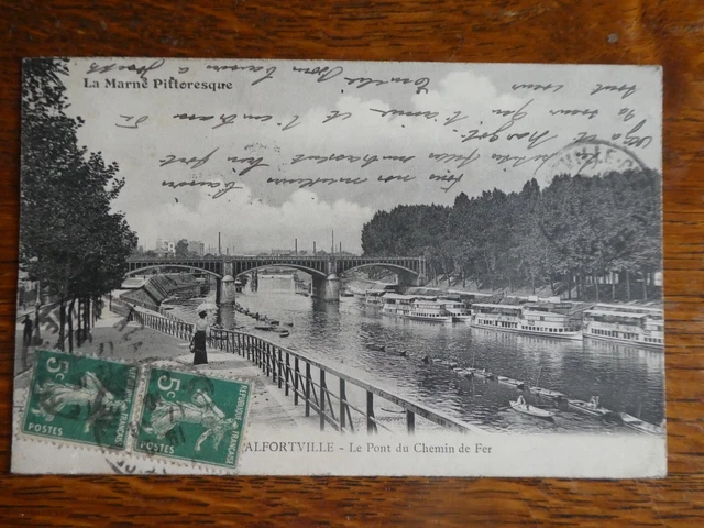 Carte postale ancienne- Alfortville-Le pont du chemin de fer. 1916