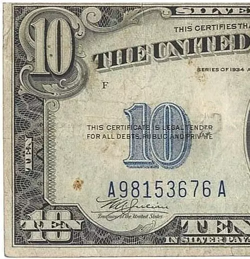 Series 1928 Ten Dollar North African Silver Certificate***ERROR***Note 3